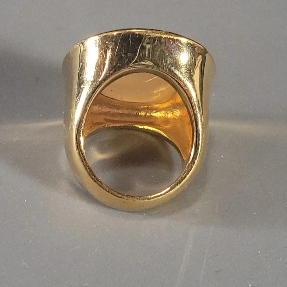 Kenneth Jay Lane Cocktail Ring Womens 6.75 Gold Cream Chunky Faceted Statement